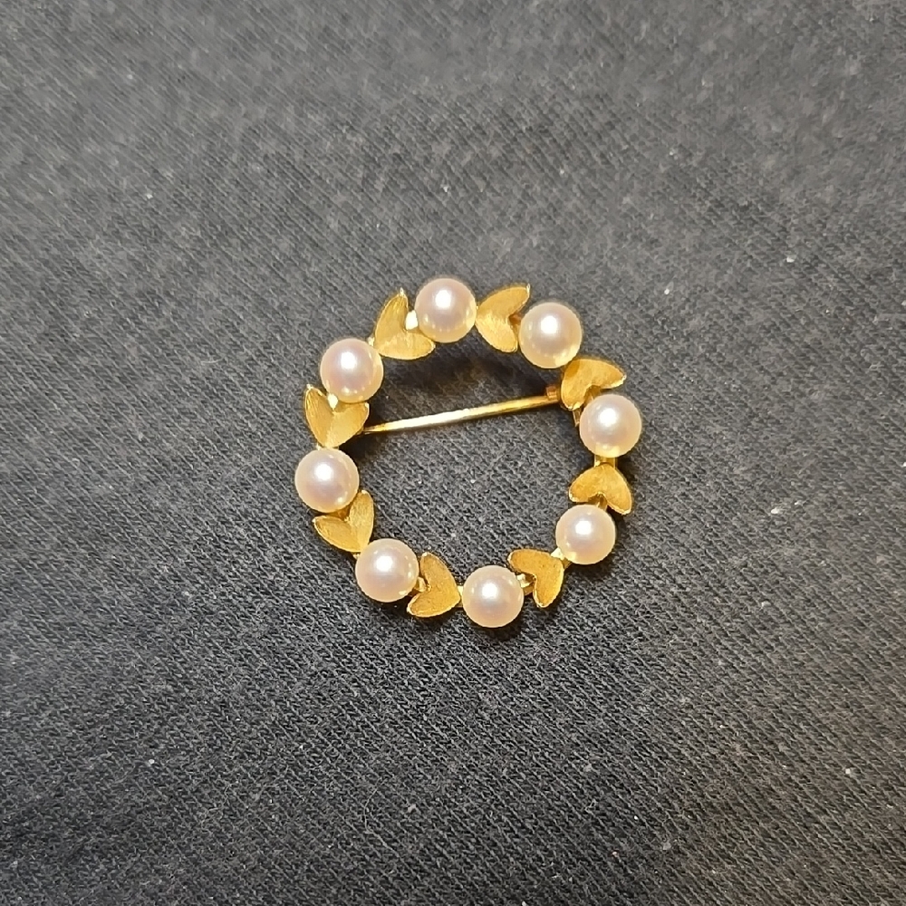 14K Gold and Pearl Brooch